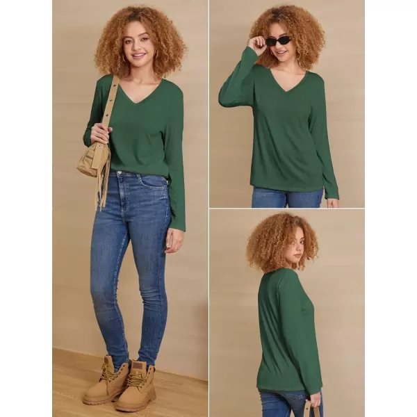 imageATHMILE Womens Long Sleeve V Neck Shirts Basic Tee Casual Top Fall Trendy Tunic Outfits Fitted T ShirtsDark Green