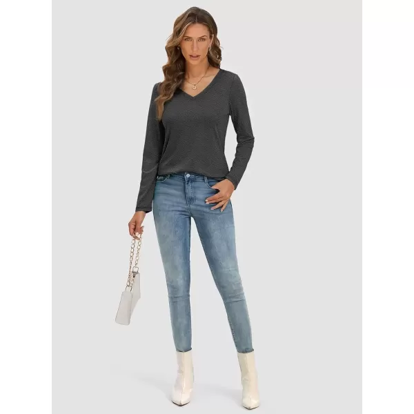 imageATHMILE Womens Long Sleeve V Neck Shirts Basic Tee Casual Top Fall Trendy Tunic Outfits Fitted T ShirtsBlack Grey