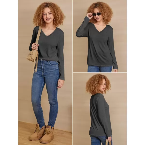 imageATHMILE Womens Long Sleeve V Neck Shirts Basic Tee Casual Top Fall Trendy Tunic Outfits Fitted T ShirtsBlack Grey
