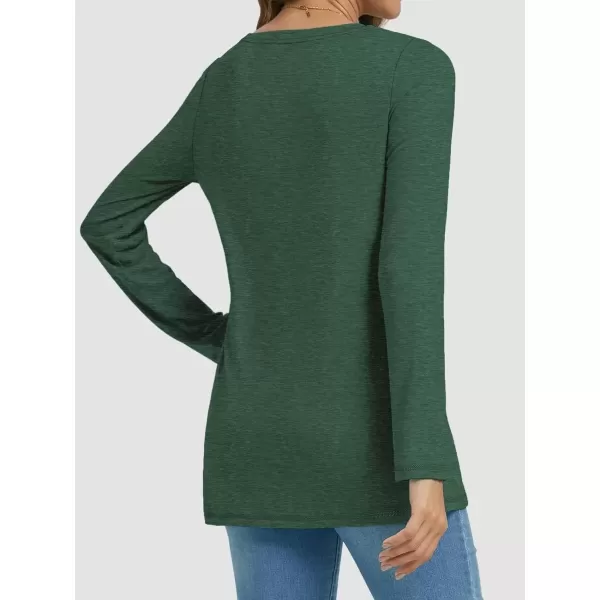 imageATHMILE Womens Long Sleeve V Neck Shirts Basic Tee Casual Top Fall Trendy Tunic Outfits Fitted T ShirtsDark Green