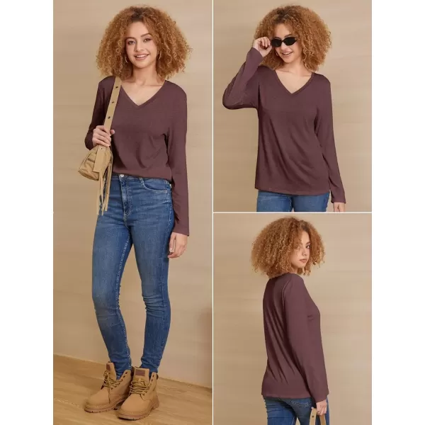 imageATHMILE Womens Long Sleeve V Neck Shirts Basic Tee Casual Top Fall Trendy Tunic Outfits Fitted T ShirtsWine Red