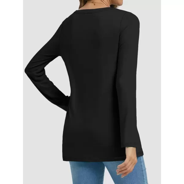 imageATHMILE Womens Long Sleeve V Neck Shirts Basic Tee Casual Top Fall Trendy Tunic Outfits Fitted T ShirtsBlack