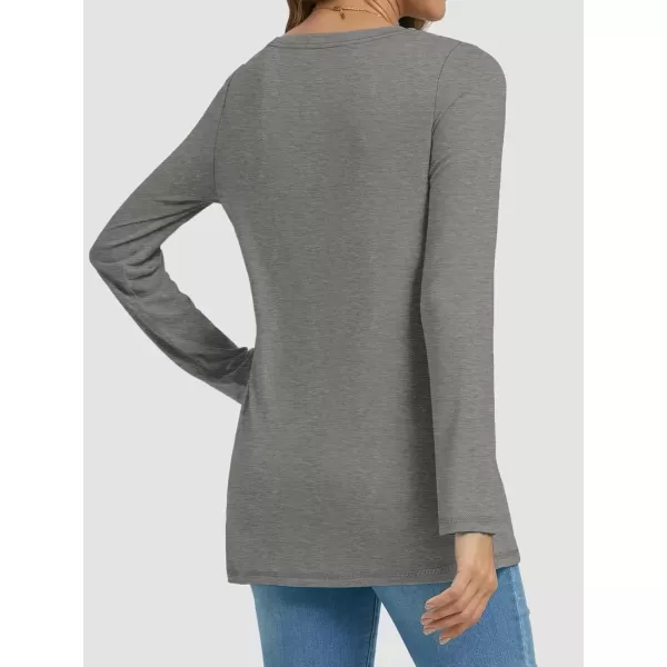 imageATHMILE Womens Long Sleeve V Neck Shirts Basic Tee Casual Top Fall Trendy Tunic Outfits Fitted T ShirtsGrey