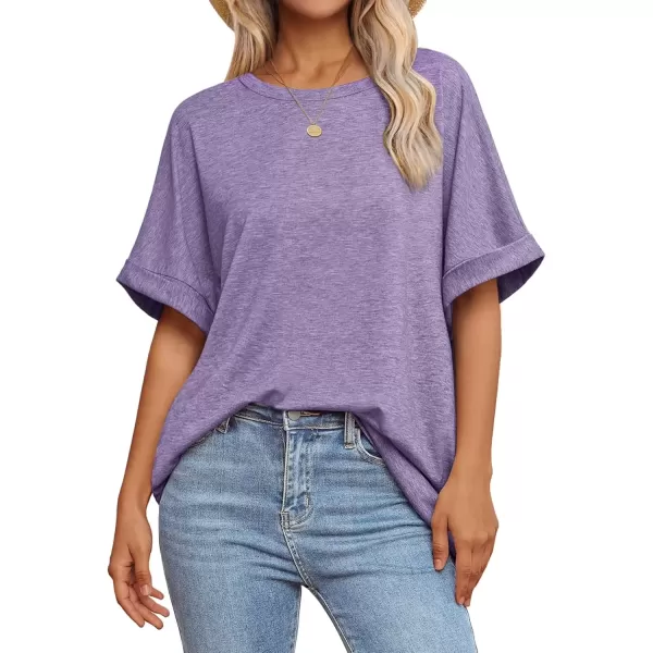 imageATHMILE Womens Oversized T Shirts Loose Fit Crewneck Short Sleeve Summer Casual Blouse 2024 Y2K Tee TopsPurple