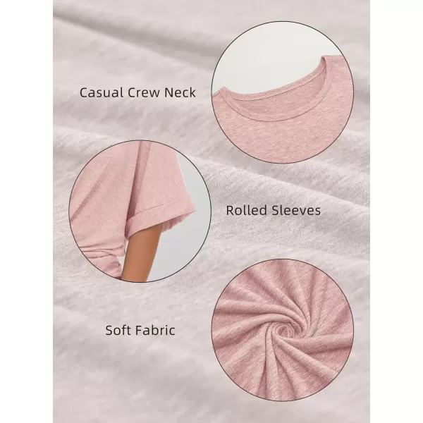 imageATHMILE Womens Oversized T Shirts Loose Fit Crewneck Short Sleeve Summer Casual Blouse 2024 Y2K Tee TopsLight Pink