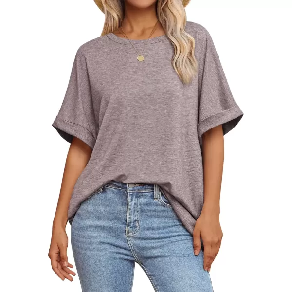 imageATHMILE Womens Oversized T Shirts Loose Fit Crewneck Short Sleeve Summer Casual Blouse 2024 Y2K Tee TopsGray Purple