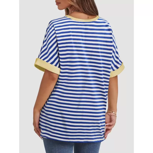 imageATHMILE Womens Oversized T Shirts Loose Fit Crewneck Short Sleeve Summer Casual Blouse 2024 Y2K Tee TopsStriped Blue  White
