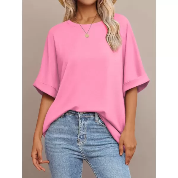 imageATHMILE Womens Oversized T Shirts Loose Fit Crewneck Short Sleeve Summer Casual Blouse 2024 Y2K Tee TopsPink