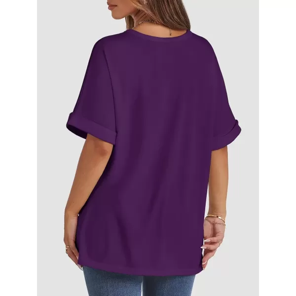 imageATHMILE Womens Oversized T Shirts Loose Fit Crewneck Short Sleeve Summer Casual Blouse 2024 Y2K Tee TopsDark Purple