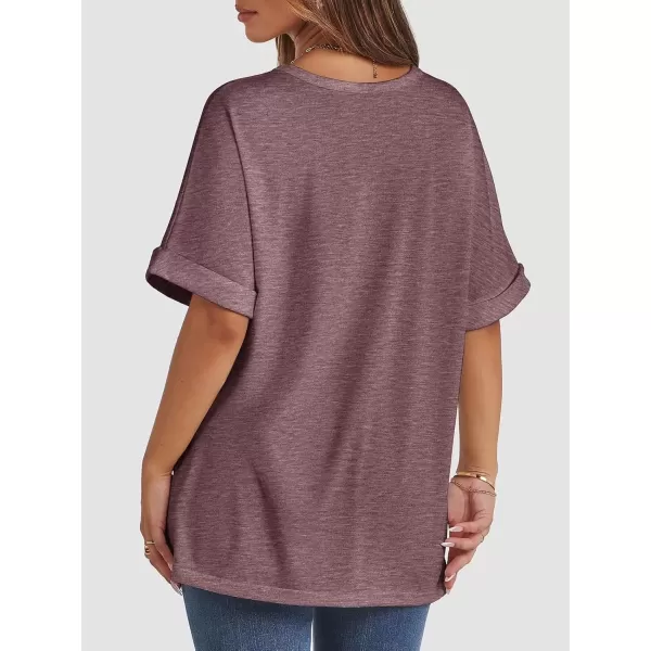 imageATHMILE Womens Oversized T Shirts Loose Fit Crewneck Short Sleeve Summer Casual Blouse 2024 Y2K Tee TopsWine Red