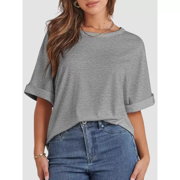 imageATHMILE Womens Oversized T Shirts Loose Fit Crewneck Short Sleeve Summer Casual Blouse 2024 Y2K Tee TopsLight Gray