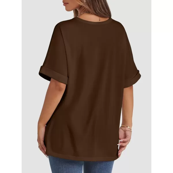 imageATHMILE Womens Oversized T Shirts Loose Fit Crewneck Short Sleeve Summer Casual Blouse 2024 Y2K Tee TopsBrown