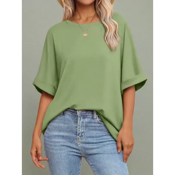 imageATHMILE Womens Oversized T Shirts Loose Fit Crewneck Short Sleeve Summer Casual Blouse 2024 Y2K Tee TopsLight Green
