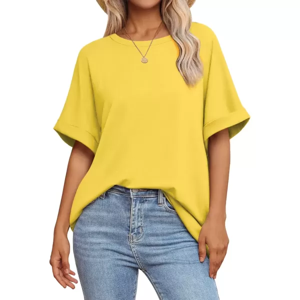 imageATHMILE Womens Oversized T Shirts Loose Fit Crewneck Short Sleeve Summer Casual Blouse 2024 Y2K Tee TopsLemon Yellow