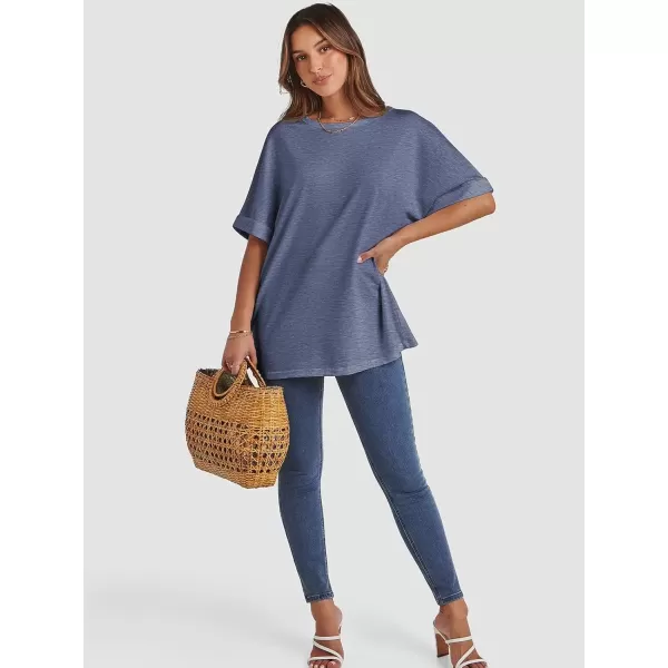 imageATHMILE Womens Oversized T Shirts Loose Fit Crewneck Short Sleeve Summer Casual Blouse 2024 Y2K Tee TopsNavy