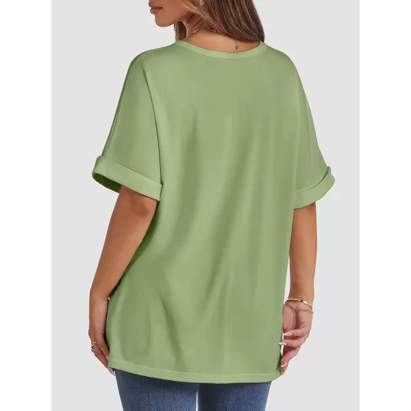 imageATHMILE Womens Oversized T Shirts Loose Fit Crewneck Short Sleeve Summer Casual Blouse 2024 Y2K Tee TopsLight Green