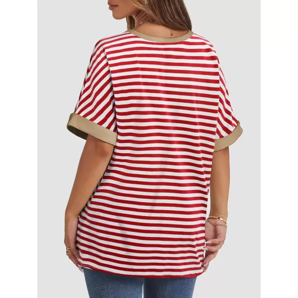 imageATHMILE Womens Oversized T Shirts Loose Fit Crewneck Short Sleeve Summer Casual Blouse 2024 Y2K Tee TopsStriped Red  White