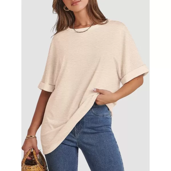 imageATHMILE Womens Oversized T Shirts Loose Fit Crewneck Short Sleeve Summer Casual Blouse 2024 Y2K Tee TopsCream