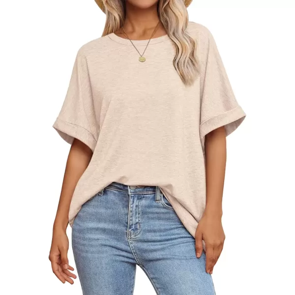 imageATHMILE Womens Oversized T Shirts Loose Fit Crewneck Short Sleeve Summer Casual Blouse 2024 Y2K Tee TopsCream