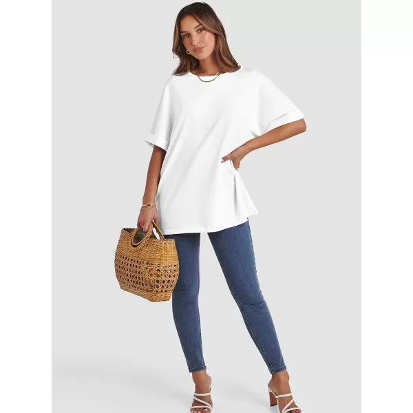 imageATHMILE Womens Oversized T Shirts Loose Fit Crewneck Short Sleeve Summer Casual Blouse 2024 Y2K Tee TopsWhite