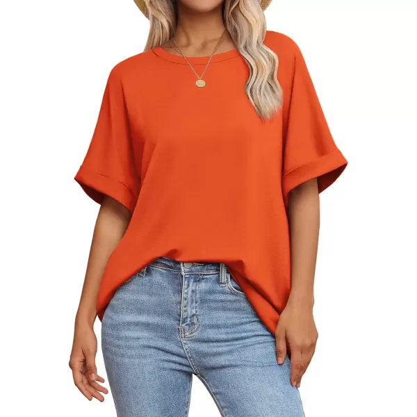 imageATHMILE Womens Oversized T Shirts Loose Fit Crewneck Short Sleeve Summer Casual Blouse 2024 Y2K Tee TopsOrange