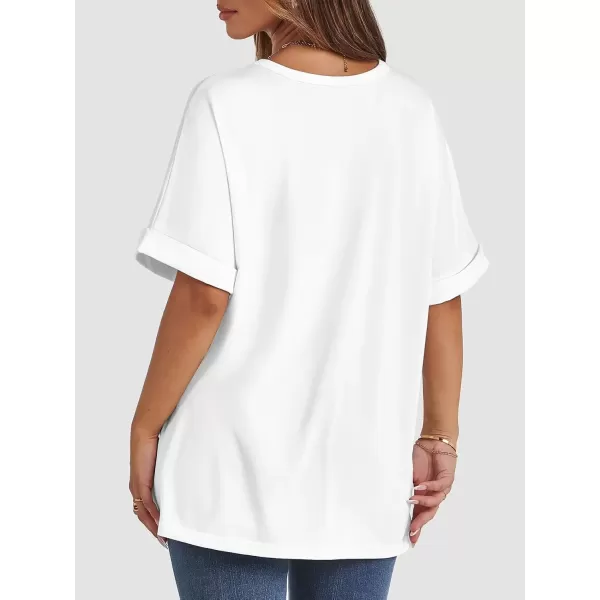 imageATHMILE Womens Oversized T Shirts Loose Fit Crewneck Short Sleeve Summer Casual Blouse 2024 Y2K Tee TopsWhite