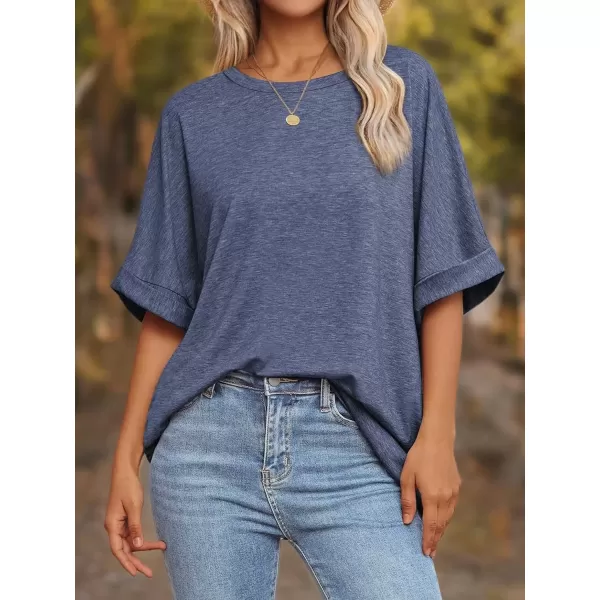 imageATHMILE Womens Oversized T Shirts Loose Fit Crewneck Short Sleeve Summer Casual Blouse 2024 Y2K Tee TopsNavy