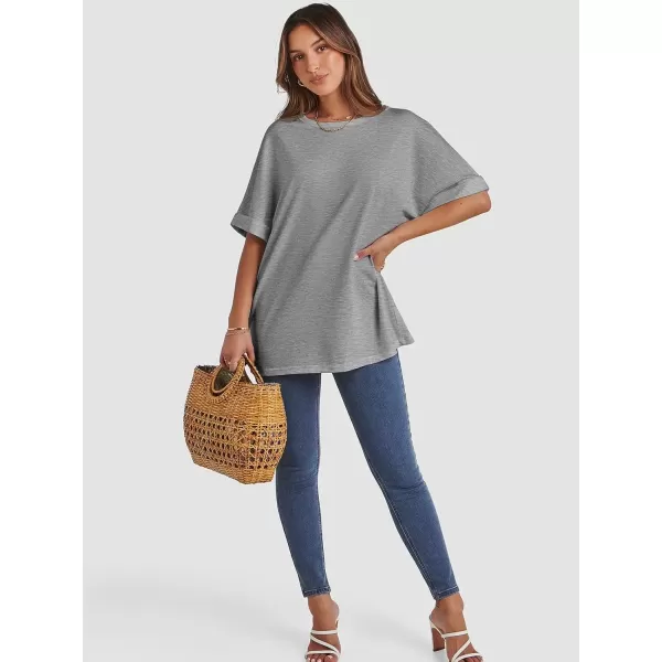 imageATHMILE Womens Oversized T Shirts Loose Fit Crewneck Short Sleeve Summer Casual Blouse 2024 Y2K Tee TopsLight Gray