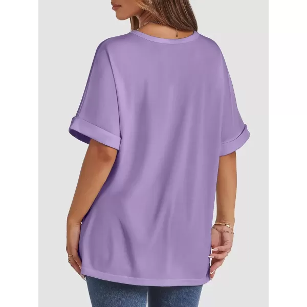 imageATHMILE Womens Oversized T Shirts Loose Fit Crewneck Short Sleeve Summer Casual Blouse 2024 Y2K Tee TopsLavender
