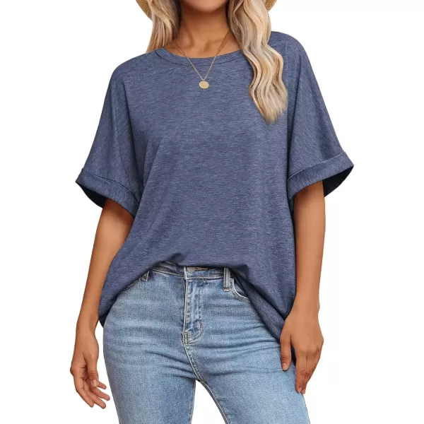 imageATHMILE Womens Oversized T Shirts Loose Fit Crewneck Short Sleeve Summer Casual Blouse 2024 Y2K Tee TopsNavy