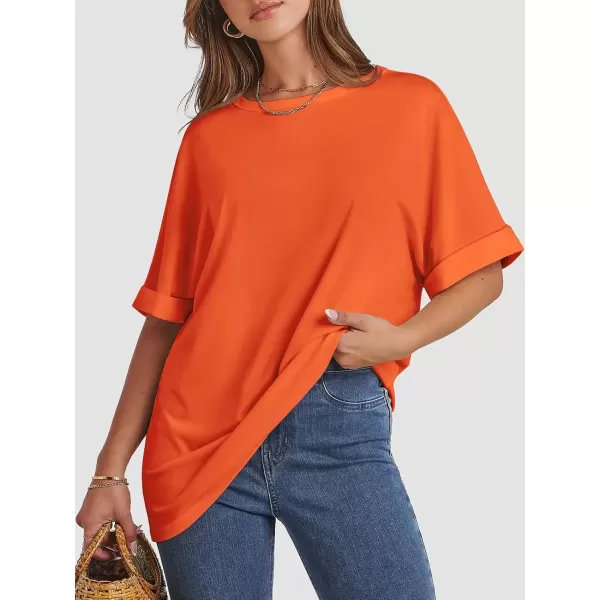 imageATHMILE Womens Oversized T Shirts Loose Fit Crewneck Short Sleeve Summer Casual Blouse 2024 Y2K Tee TopsOrange