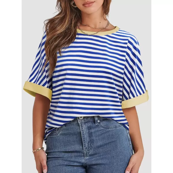 imageATHMILE Womens Oversized T Shirts Loose Fit Crewneck Short Sleeve Summer Casual Blouse 2024 Y2K Tee TopsStriped Blue  White