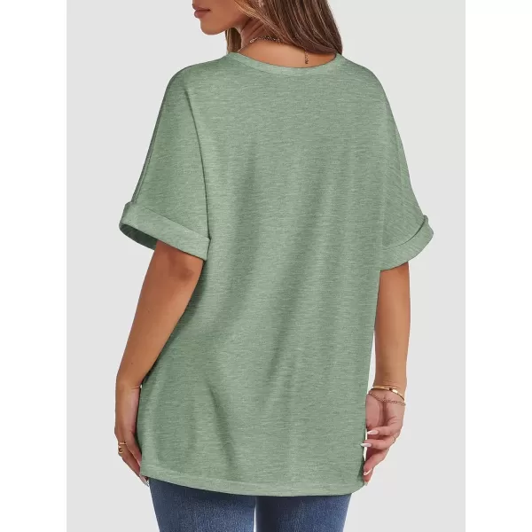 imageATHMILE Womens Oversized T Shirts Loose Fit Crewneck Short Sleeve Summer Casual Blouse 2024 Y2K Tee TopsGray Green