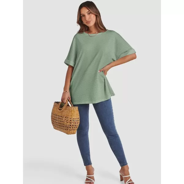 imageATHMILE Womens Oversized T Shirts Loose Fit Crewneck Short Sleeve Summer Casual Blouse 2024 Y2K Tee TopsGray Green