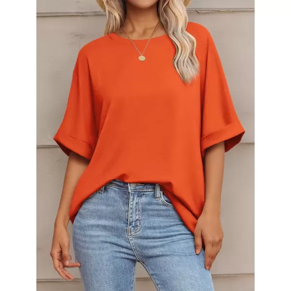 imageATHMILE Womens Oversized T Shirts Loose Fit Crewneck Short Sleeve Summer Casual Blouse 2024 Y2K Tee TopsOrange