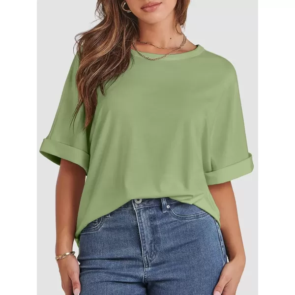 imageATHMILE Womens Oversized T Shirts Loose Fit Crewneck Short Sleeve Summer Casual Blouse 2024 Y2K Tee TopsLight Green