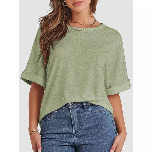 imageATHMILE Womens Oversized T Shirts Loose Fit Crewneck Short Sleeve Summer Casual Blouse 2024 Y2K Tee TopsArmy Green