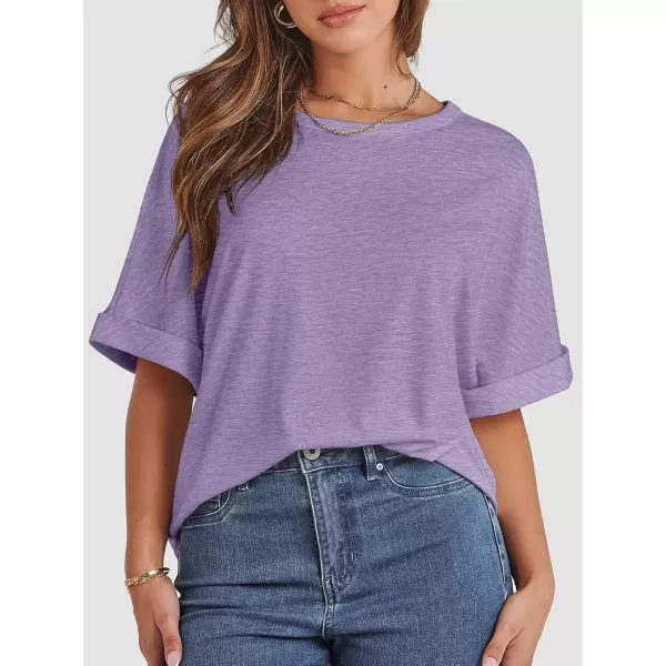 imageATHMILE Womens Oversized T Shirts Loose Fit Crewneck Short Sleeve Summer Casual Blouse 2024 Y2K Tee TopsPurple