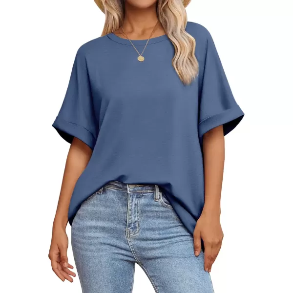 imageATHMILE Womens Oversized T Shirts Loose Fit Crewneck Short Sleeve Summer Casual Blouse 2024 Y2K Tee TopsGrey Blue