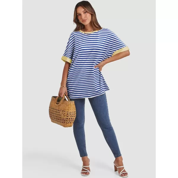 imageATHMILE Womens Oversized T Shirts Loose Fit Crewneck Short Sleeve Summer Casual Blouse 2024 Y2K Tee TopsStriped Blue  White
