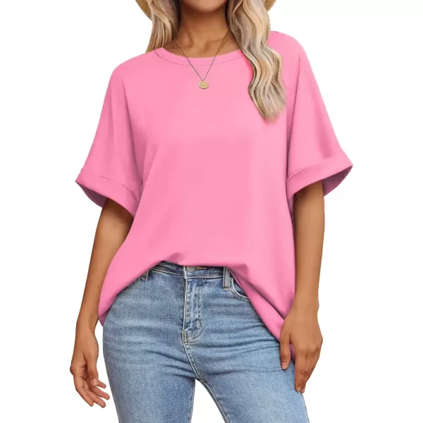 imageATHMILE Womens Oversized T Shirts Loose Fit Crewneck Short Sleeve Summer Casual Blouse 2024 Y2K Tee TopsPink