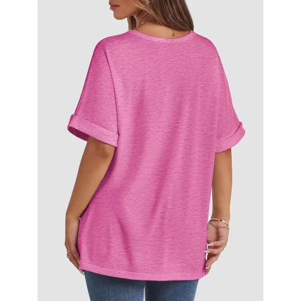 imageATHMILE Womens Oversized T Shirts Loose Fit Crewneck Short Sleeve Summer Casual Blouse 2024 Y2K Tee TopsRose Red