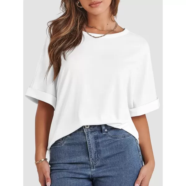 imageATHMILE Womens Oversized T Shirts Loose Fit Crewneck Short Sleeve Summer Casual Blouse 2024 Y2K Tee TopsWhite