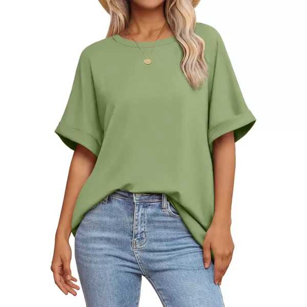 imageATHMILE Womens Oversized T Shirts Loose Fit Crewneck Short Sleeve Summer Casual Blouse 2024 Y2K Tee TopsLight Green
