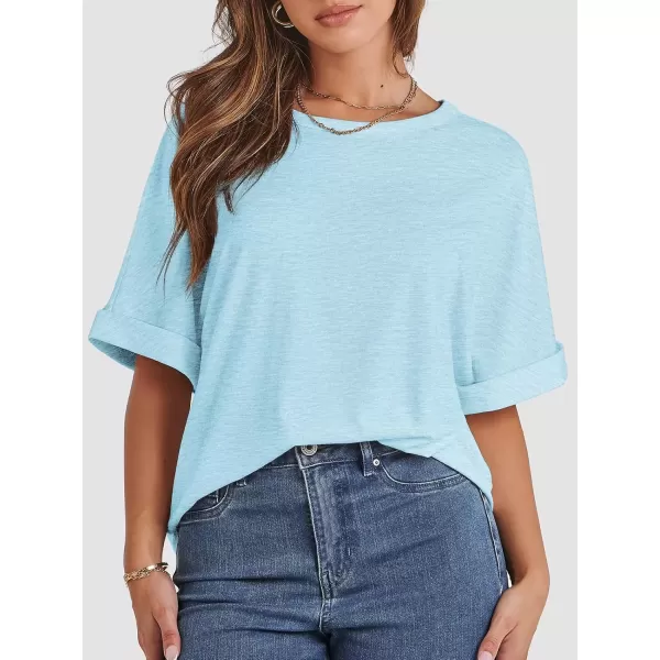 imageATHMILE Womens Oversized T Shirts Loose Fit Crewneck Short Sleeve Summer Casual Blouse 2024 Y2K Tee TopsSky Blue