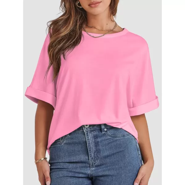 imageATHMILE Womens Oversized T Shirts Loose Fit Crewneck Short Sleeve Summer Casual Blouse 2024 Y2K Tee TopsPink