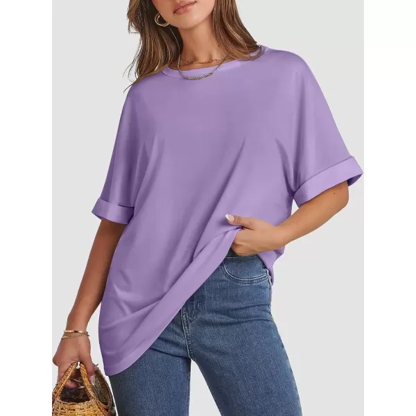 imageATHMILE Womens Oversized T Shirts Loose Fit Crewneck Short Sleeve Summer Casual Blouse 2024 Y2K Tee TopsLavender