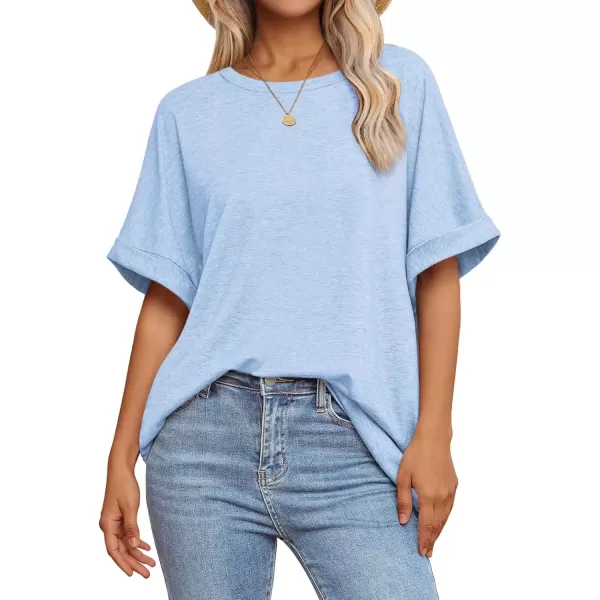 imageATHMILE Womens Oversized T Shirts Loose Fit Crewneck Short Sleeve Summer Casual Blouse 2024 Y2K Tee TopsIce Blue