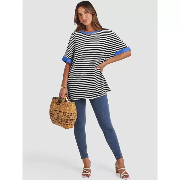 imageATHMILE Womens Oversized T Shirts Loose Fit Crewneck Short Sleeve Summer Casual Blouse 2024 Y2K Tee TopsStriped Black  White