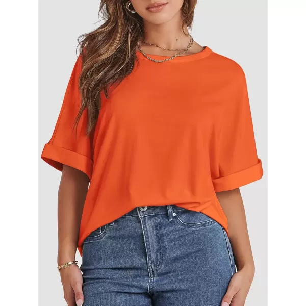 imageATHMILE Womens Oversized T Shirts Loose Fit Crewneck Short Sleeve Summer Casual Blouse 2024 Y2K Tee TopsOrange